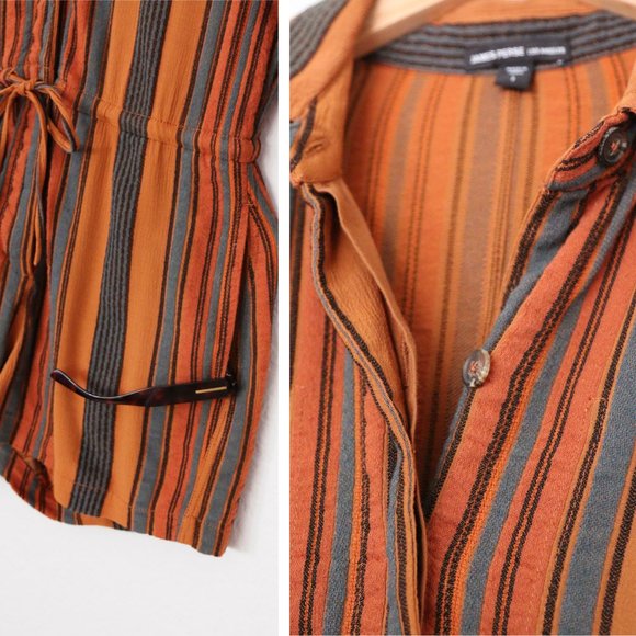 James Perse Short Vintage Stripe Jumpsuit Romper Size S Retro Collar Button $325 - Picture 14 of 16